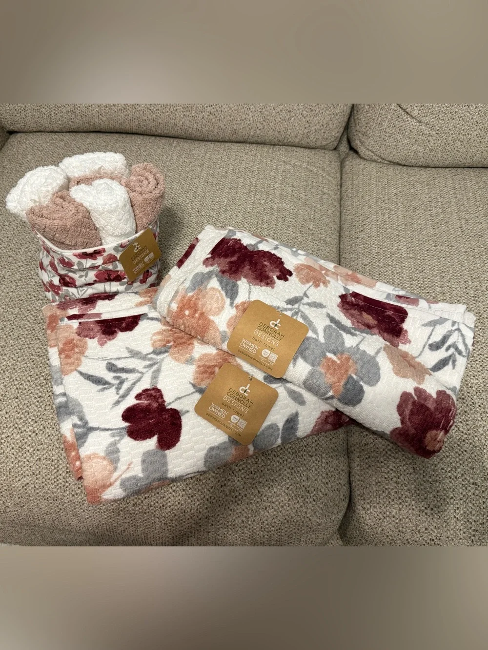 Floral Cotton Bath Towel and Washcloth Set - Deborah Connolly